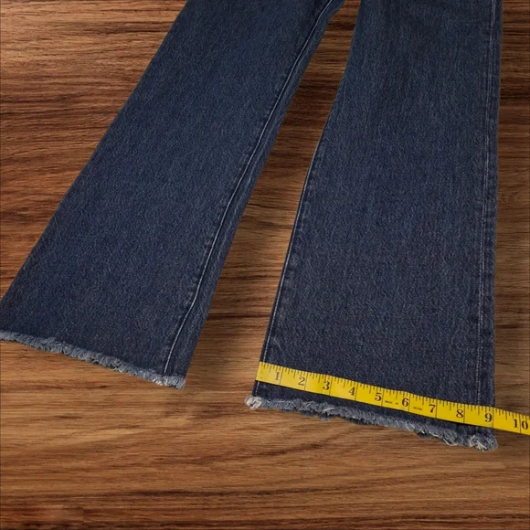 WeWoreWhat Frayed Waist & Hem High-Rise Straight Leg Blue Denim Jeans Size 28 - Picture 15 of 16